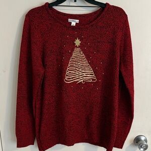 Croft & Barrow Red Sweater with Gold Tree Design